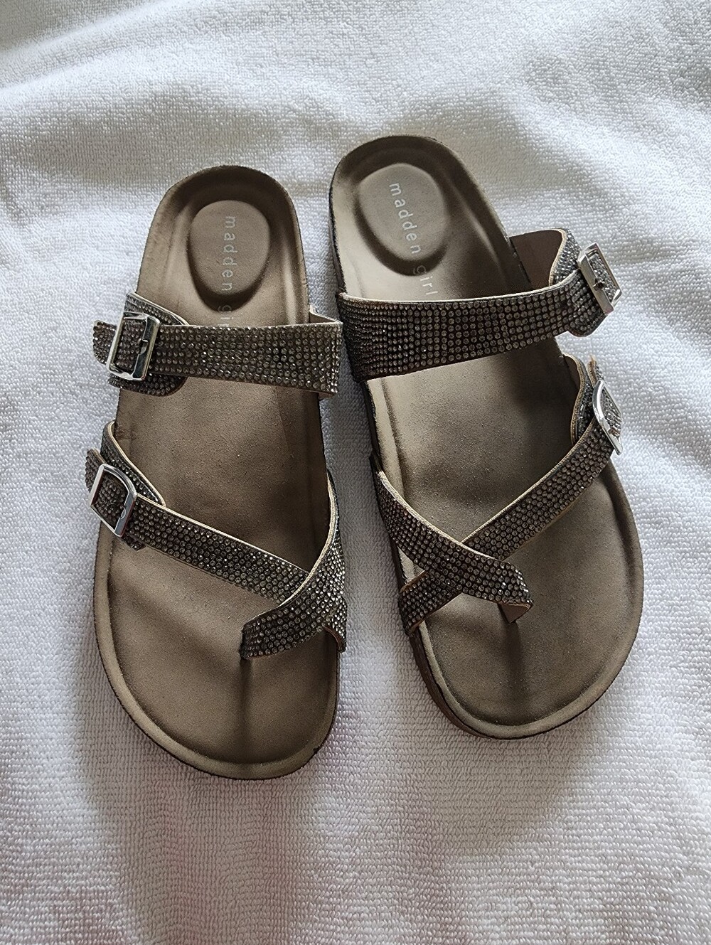 Madden Girl Bronze Glitter Buckle Sandals